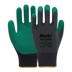 BEYBİ PL-17 Flex Lateks Yeşil- Gri Camcı İş Eldiveni 1 Koli ( 144 Çift )